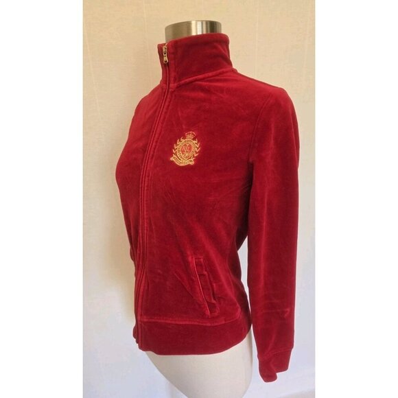 Lauren Ralph Lauren Womens Velour Jacket Size Petite Small Red Zip - Picture 6 of 6